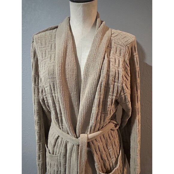 Natori Women’s Long Belted Cardigan Robe size M Chenille Beige Soft Cozy - Picture 2 of 6